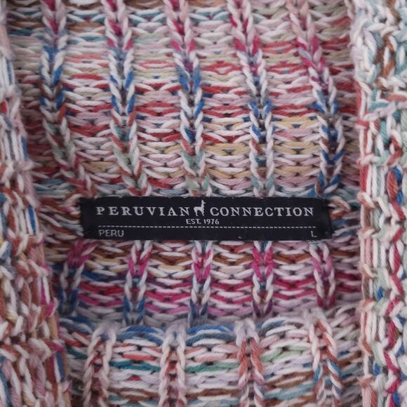 Peruvian Connection Pullover Sweater Large, Cotton, Chunky Rib Knit, Multicolor - Picture 4 of 7